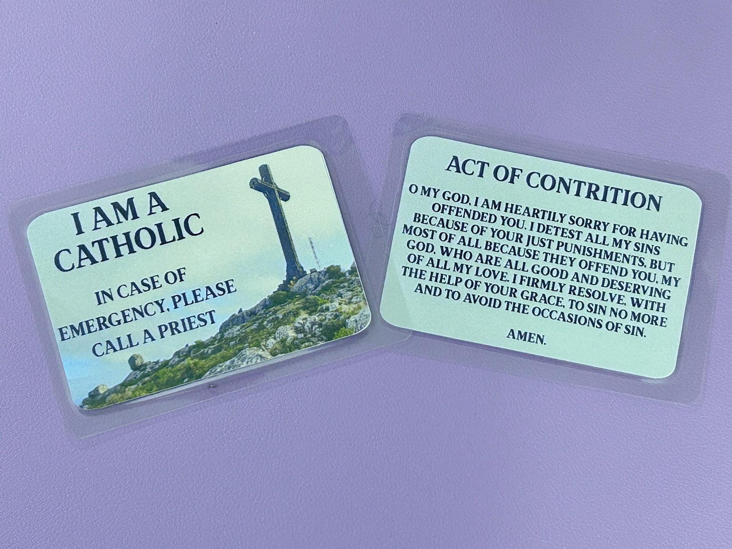 Mountaintop Cross I Am Catholic Faith Cards – In Case of Emergency Call a Priest