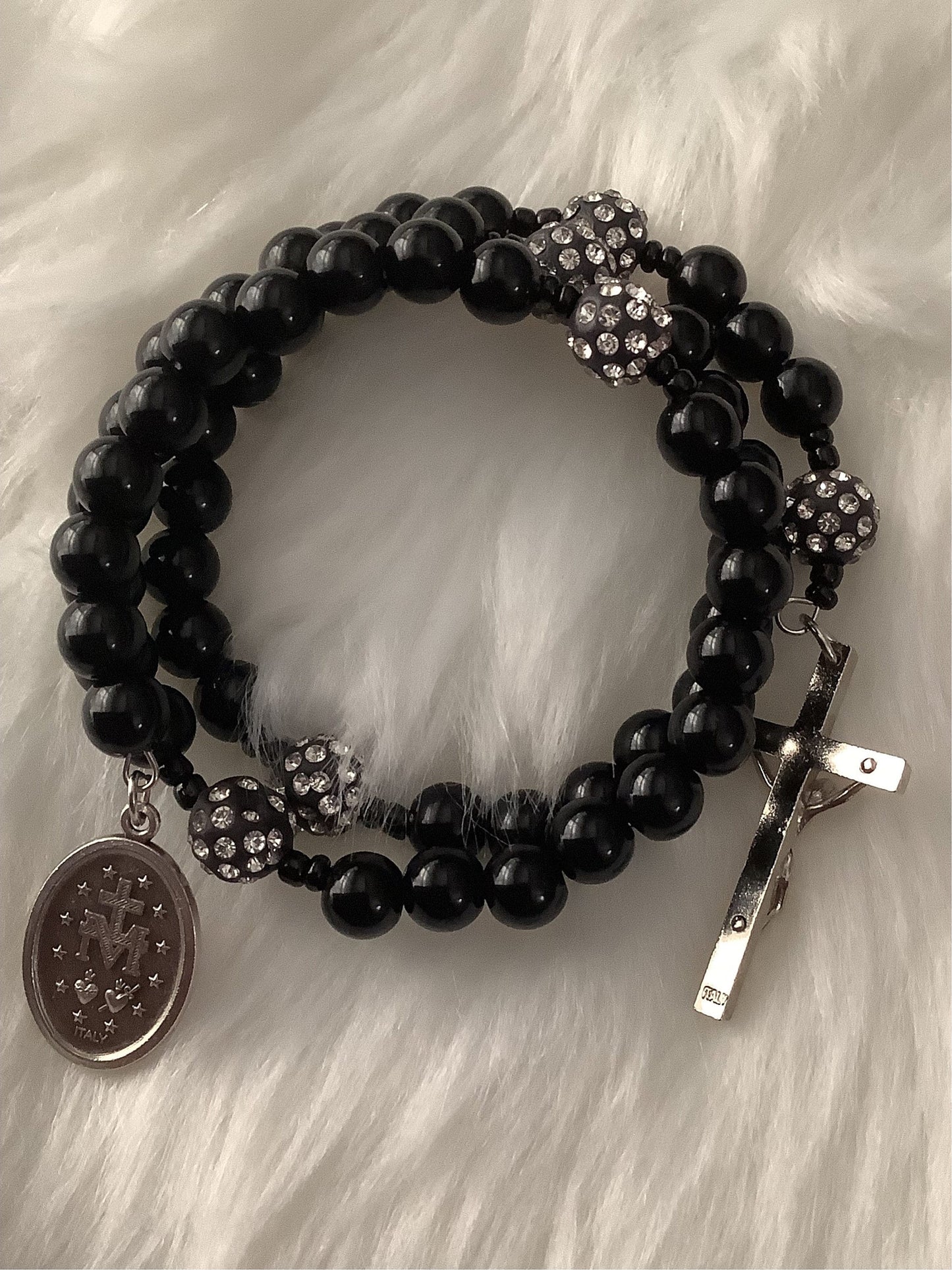 Miraculous Medal Black Wrap Rosary Bracelet