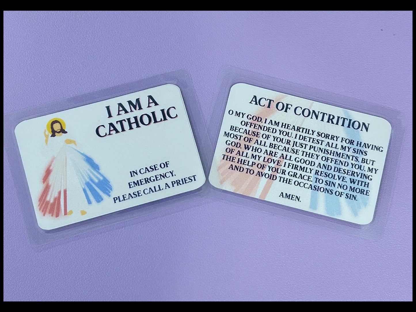 Divine Mercy I Am Catholic Faith Cards – In Case of Emergency Call a Priest – Act of Contrition on Back