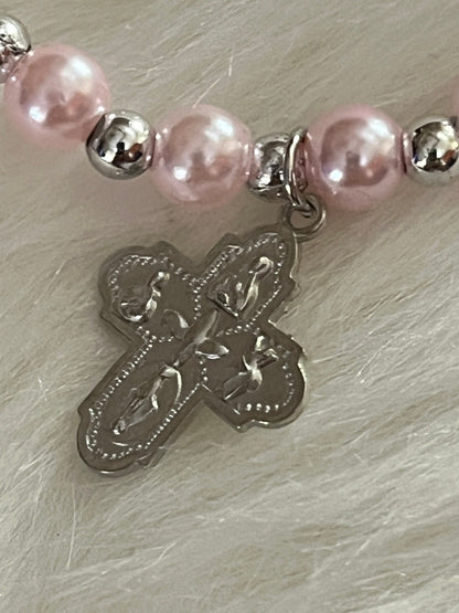 Imitation Pearl Four Way Cross Bracelet