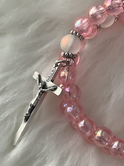 Pink Breast Cancer Inspired St Agatha Wrap Rosary Bracelet