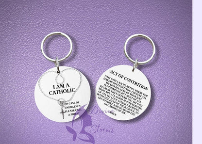I Am Catholic Faith Keychains – In Case of Emergency Call a Priest – Act of Contrition on Back