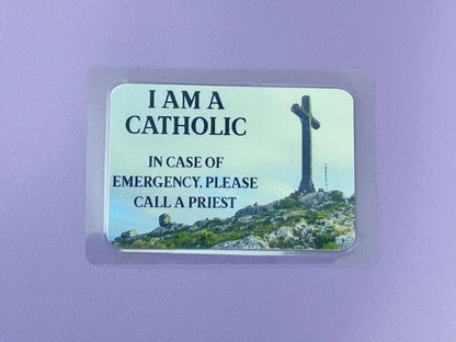 Mountaintop Cross I Am Catholic Faith Cards – In Case of Emergency Call a Priest