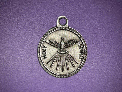 Holy Spirit Round Medal, Pray for Us, Silver Oxidized Die Cast Patron Saint Medals, Guidance and Enlightenment Medal, Catholic Gift