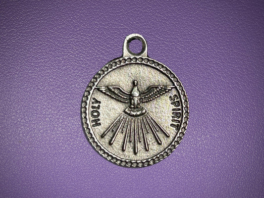 Holy Spirit Round Medal, Pray for Us, Silver Oxidized Die Cast Patron Saint Medals, Guidance and Enlightenment Medal, Catholic Gift