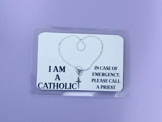 Heart Rosary I Am Catholic Faith Cards – In Case of Emergency Call a Priest