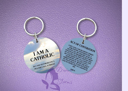 I Am Catholic Faith Keychains – In Case of Emergency Call a Priest – Act of Contrition on Back
