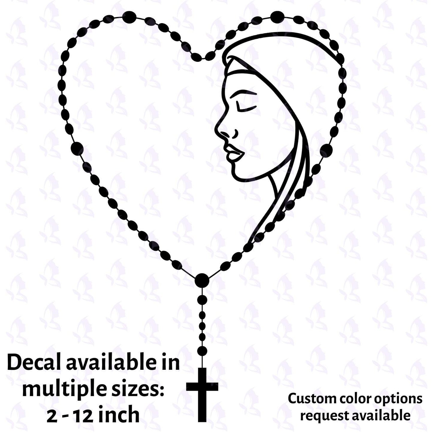 Rosary & Mary Silhouette Vinyl Decal | Our Lady Decal 4” to 12” Sizes