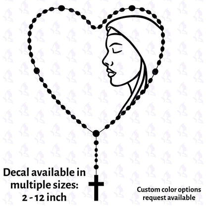 Rosary & Mary Silhouette Vinyl Decal | Our Lady Decal 4” to 12” Sizes