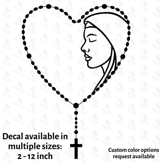 Rosary & Mary Silhouette Vinyl Decal | Our Lady Decal 4” to 12” Sizes