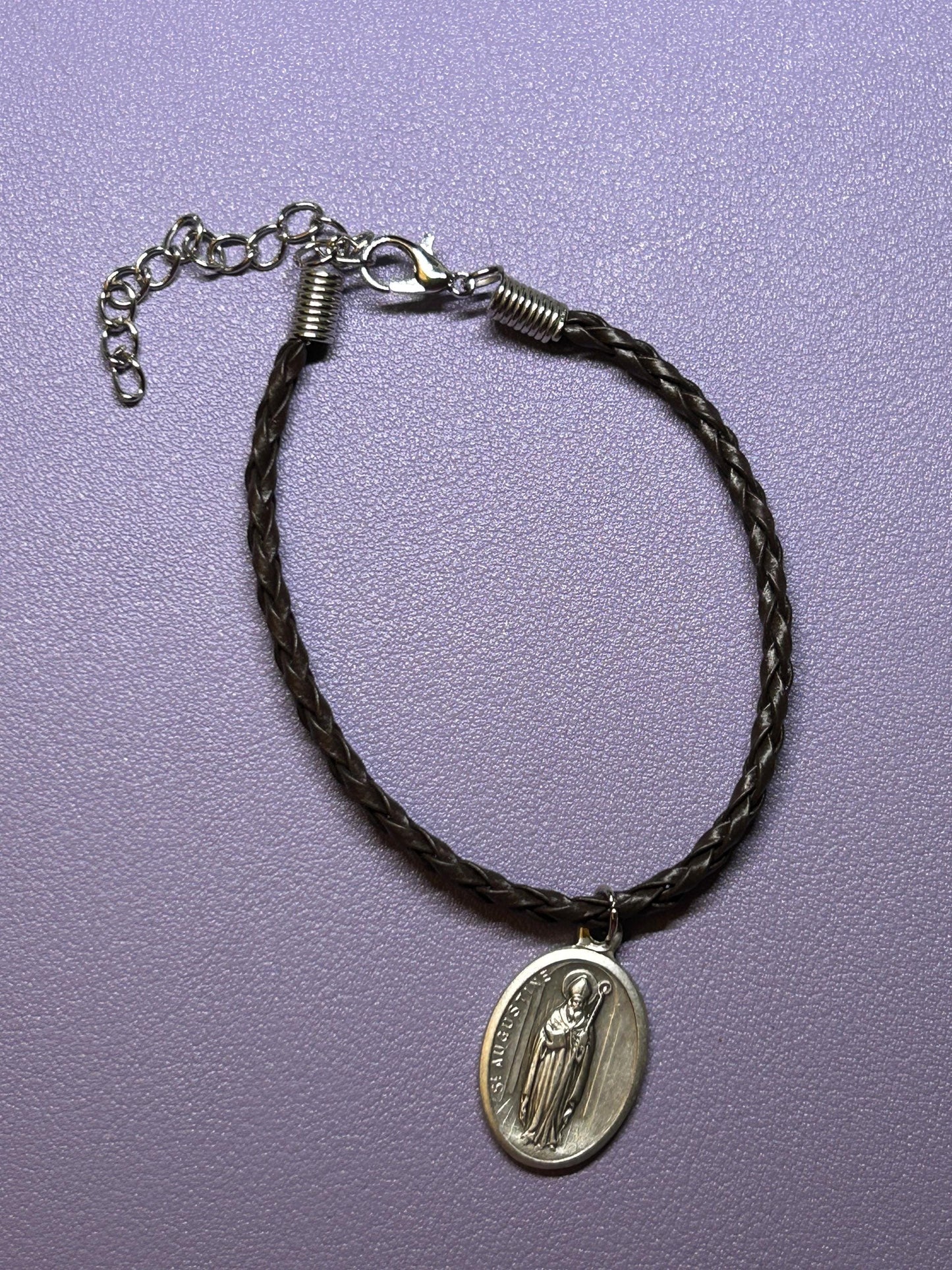 Saint Bernadette Faux Leather Braid Bracelet, Patron Saint Illness and Poverty
