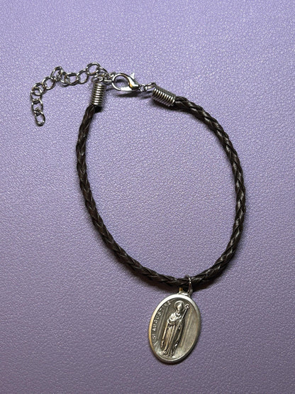 Saint Bernadette Faux Leather Braid Bracelet, Patron Saint Illness and Poverty