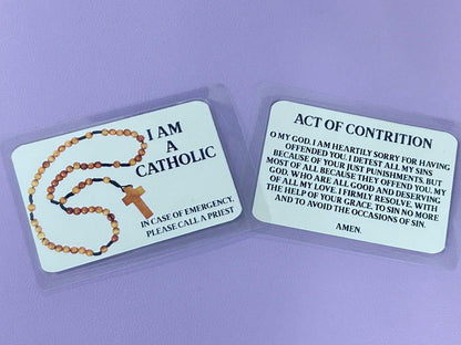 Wood Rosary I Am Catholic Faith Cards – In Case of Emergency Call a Priest
