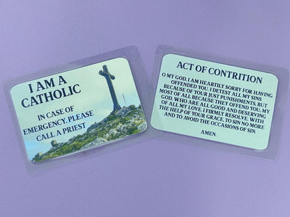 Mountaintop Cross I Am Catholic Faith Cards – In Case of Emergency Call a Priest