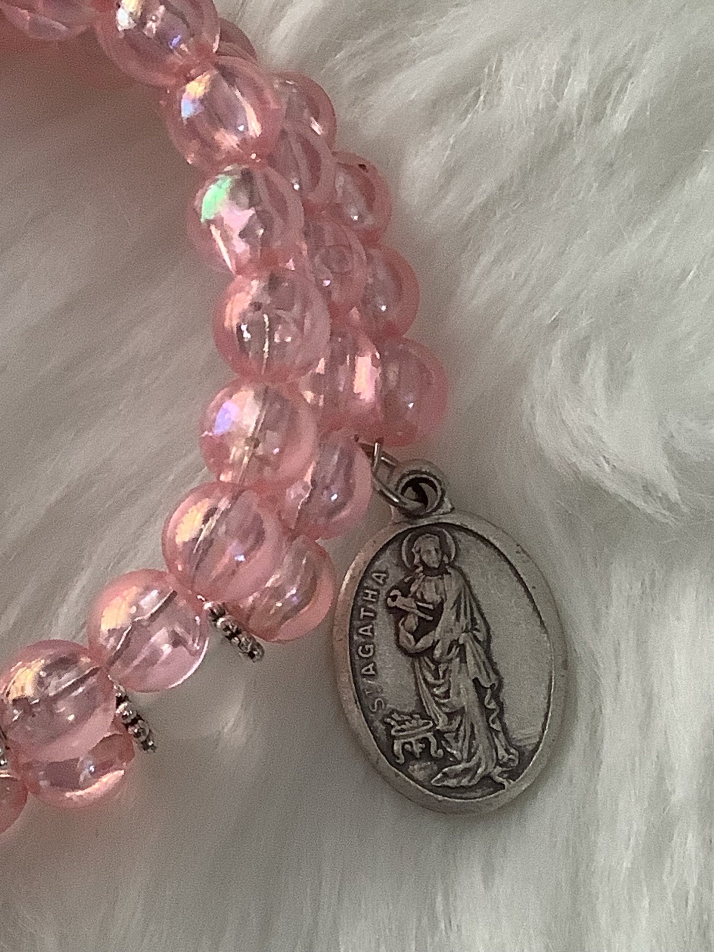 Pink Breast Cancer Inspired St Agatha Wrap Rosary Bracelet