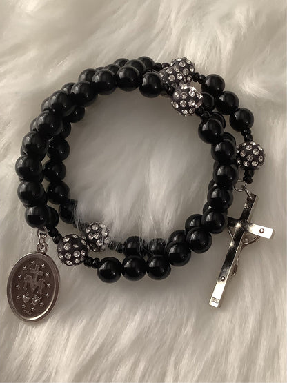 Miraculous Medal Black Wrap Rosary Bracelet