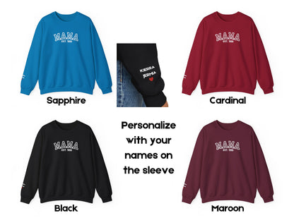 Mama Established Sweatshirt Personalized with Names on Sleeve