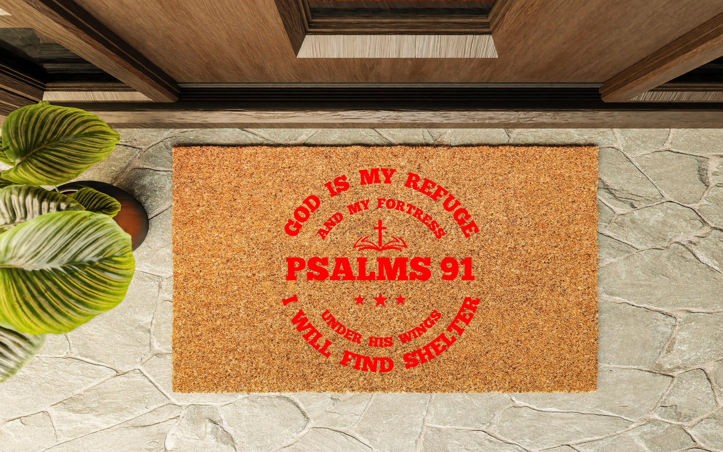 God is my Refuge Psalms 91 Door mat