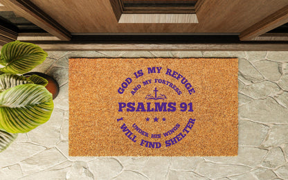 God is my Refuge Psalms 91 Door mat