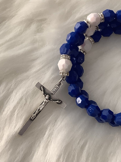 Miraculous Medal Blue and White Wrap Rosary Bracelet