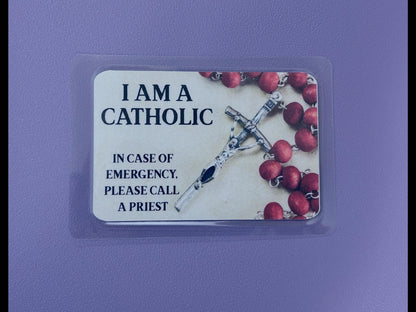 Red Rosary I Am Catholic Faith Cards – In Case of Emergency Call a Priest – Act of Contrition on Back