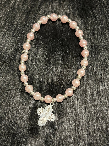 Imitation Pearl Four Way Cross Bracelet