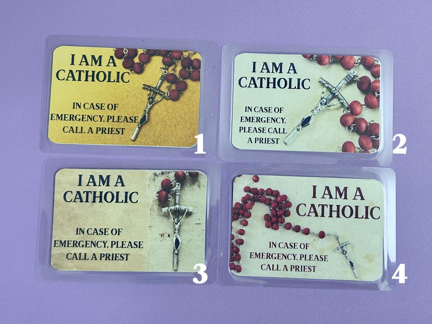 Red Rosary I Am Catholic Faith Cards – In Case of Emergency Call a Priest – Act of Contrition on Back