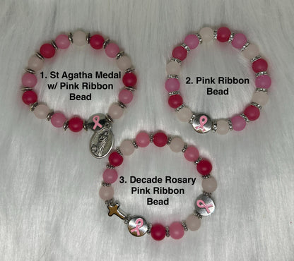 Pink Ombre Breast Cancer Awareness Decade Rosary Bracelet