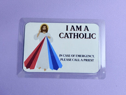 Divine Mercy I Am Catholic Faith Cards – In Case of Emergency Call a Priest
