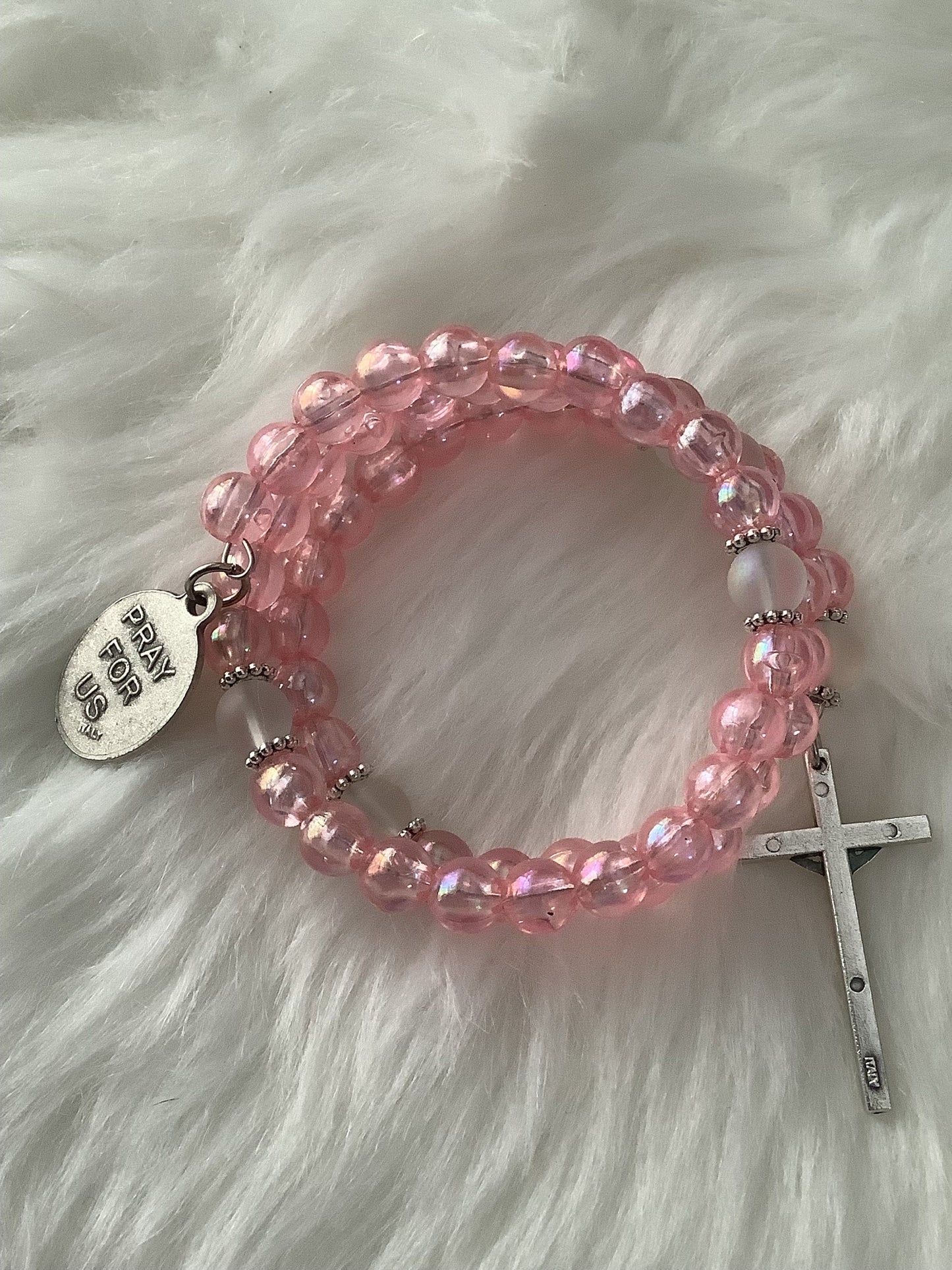 Pink Breast Cancer Inspired St Agatha Wrap Rosary Bracelet