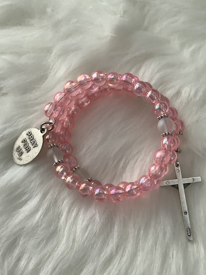 Pink Breast Cancer Inspired St Agatha Wrap Rosary Bracelet