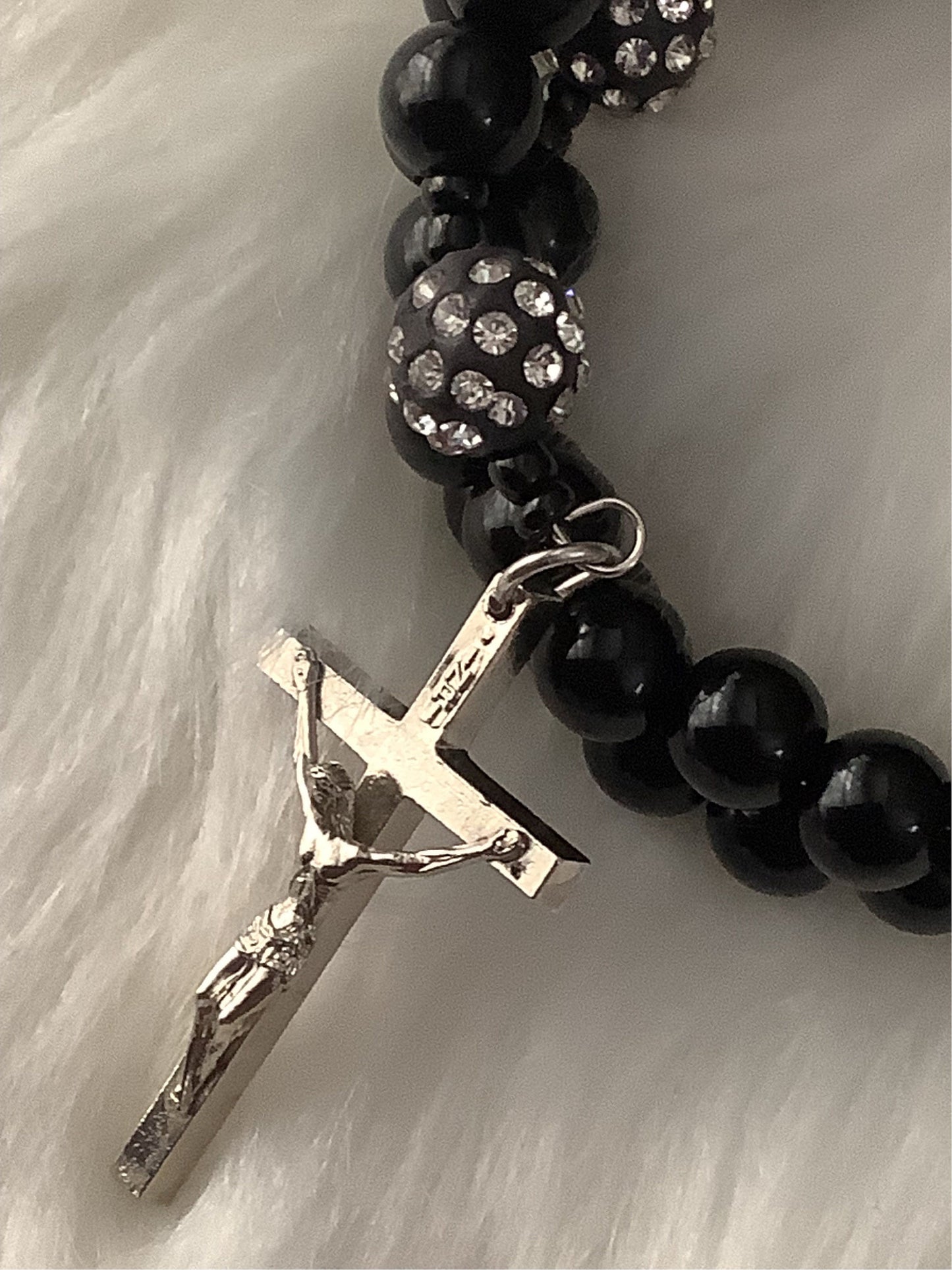 Miraculous Medal Black Wrap Rosary Bracelet