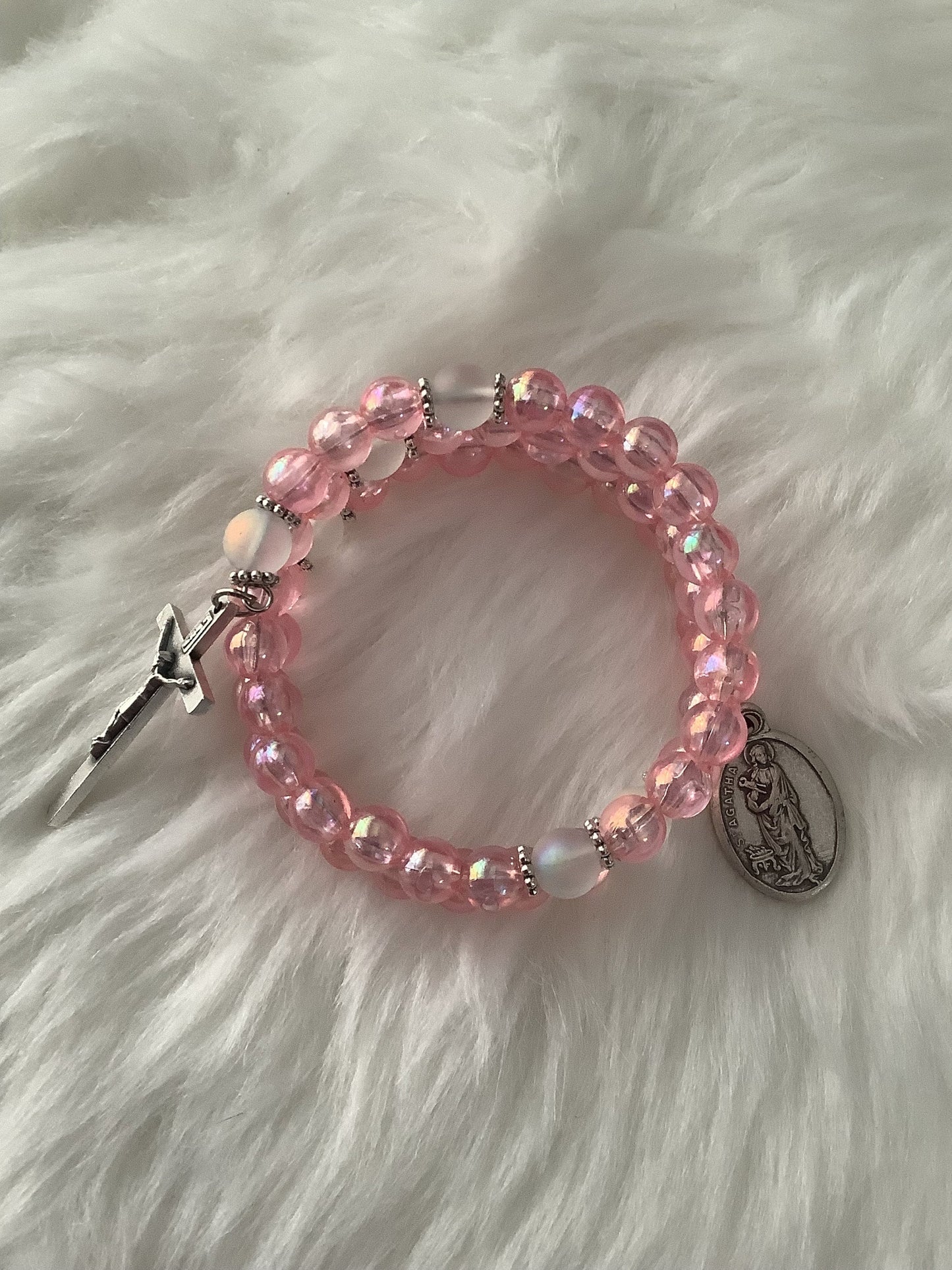 Pink Breast Cancer Inspired St Agatha Wrap Rosary Bracelet