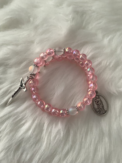 Pink Breast Cancer Inspired St Agatha Wrap Rosary Bracelet