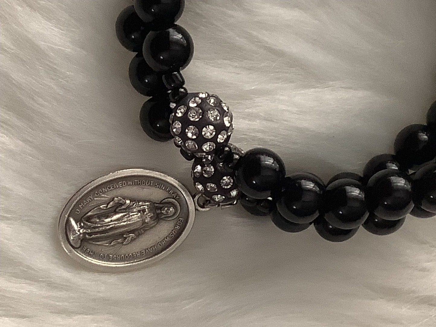 Miraculous Medal Black Wrap Rosary Bracelet