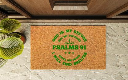 God is my Refuge Psalms 91 Door mat