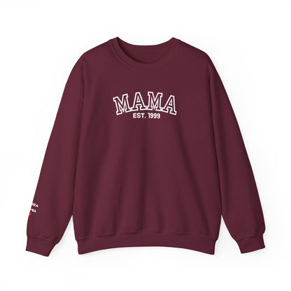 Mama Established Sweatshirt Personalized with Names on Sleeve
