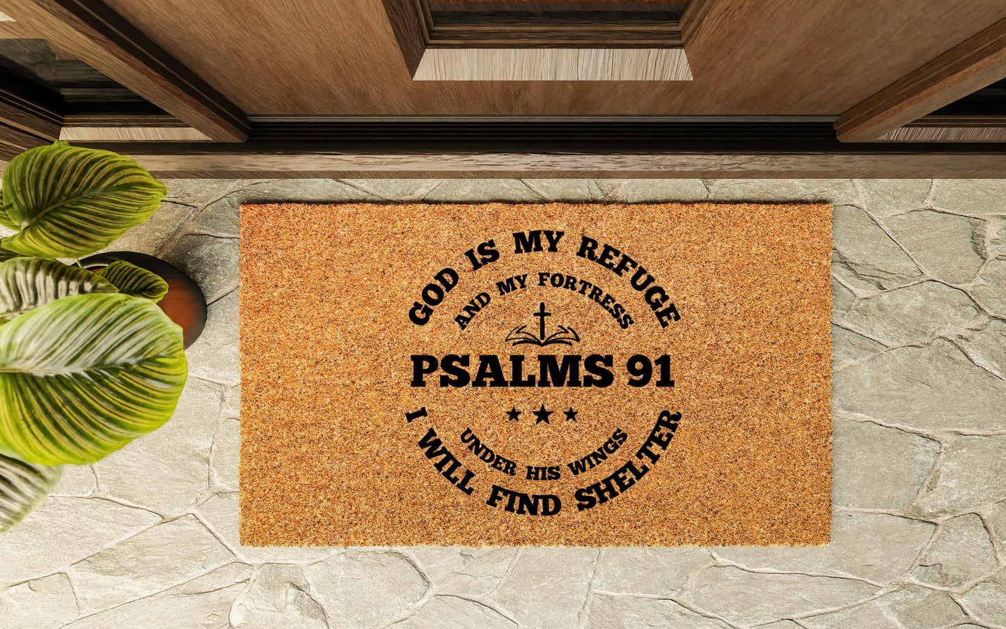 God is my Refuge Psalms 91 Door mat