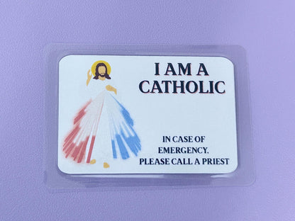 Divine Mercy I Am Catholic Faith Cards – In Case of Emergency Call a Priest – Act of Contrition on Back