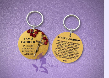 I Am Catholic Faith Keychains – In Case of Emergency Call a Priest – Act of Contrition on Back