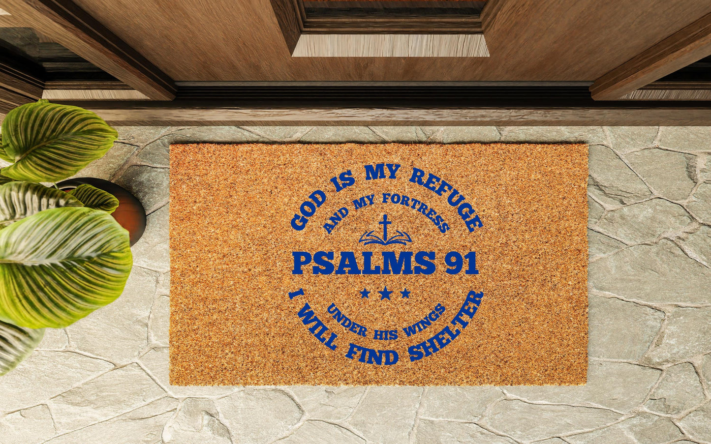 God is my Refuge Psalms 91 Door mat